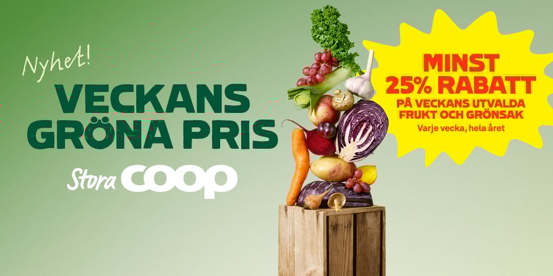 Veckans gröna pris - minst 25% rabatt på veckans utvalda frukt och grönsak