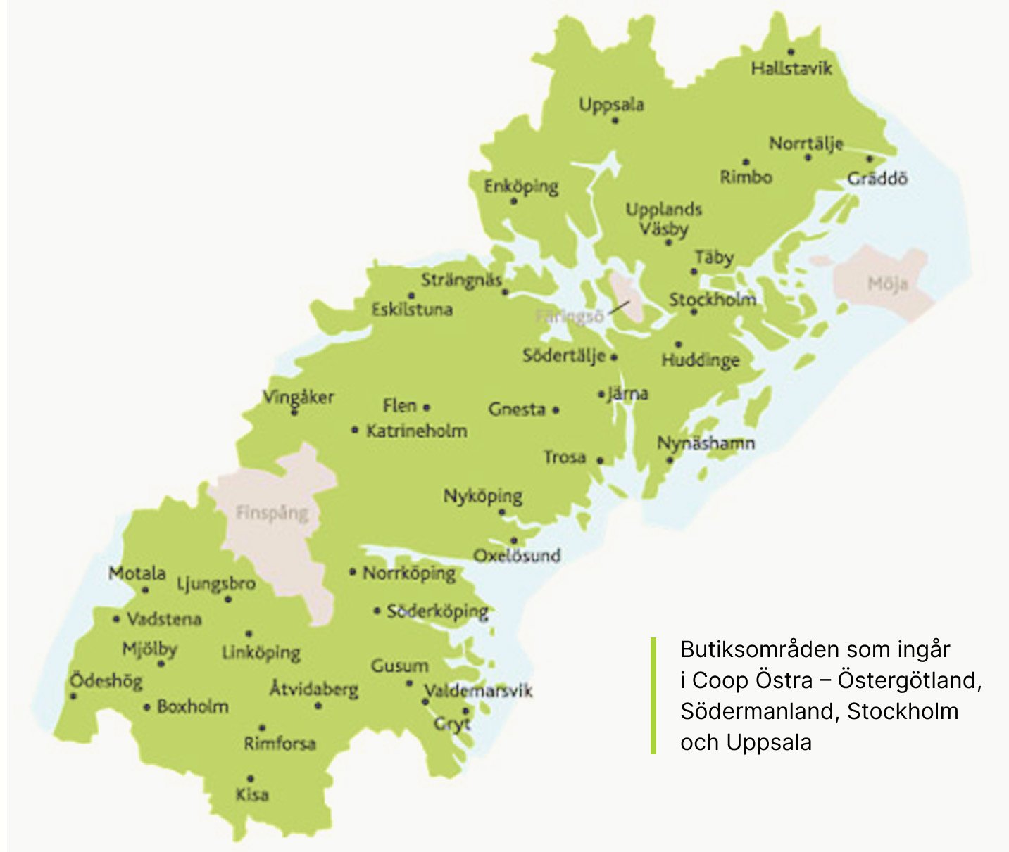 Butiksområden som ingår i Coop Östra - Östergötland, Södermanland, Stockholm och Uppsala